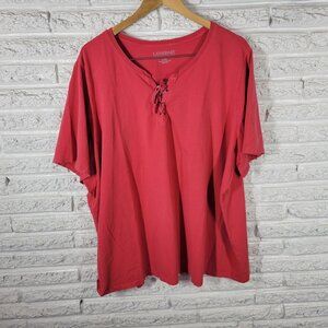 Catherines Suprema Womens Top 3X Plus Tee Short Sleeve Red Lace Up Comfy RED8E
